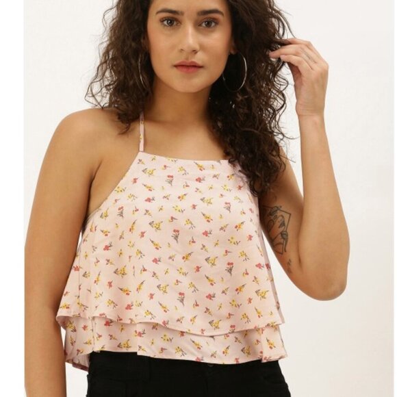 Forever 21 Pink SMALL Flounce Top Floral - Picture 2 of 9